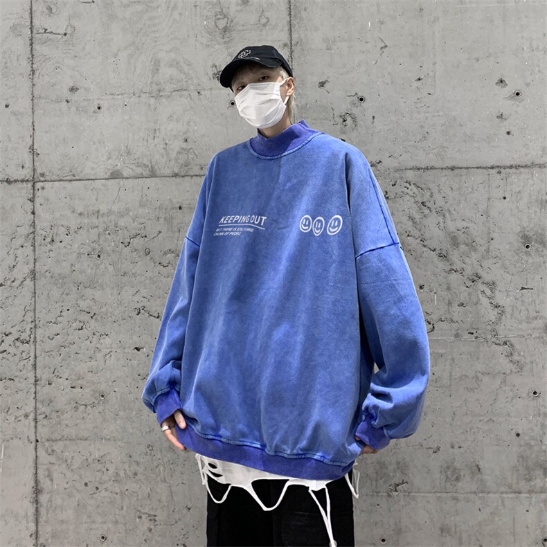 水洗做旧加绒加厚卫衣男23冬高领笑脸印花打底衫XZ514-2-X56-P78,男装T恤,星座514-2(原B239)