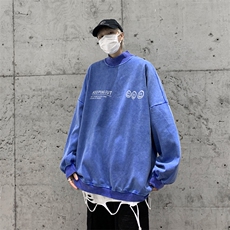 水洗做旧加绒加厚卫衣男23冬高领笑脸印花打底衫XZ514-2-X56-P78，男装T恤，星座514-2(原B239)
