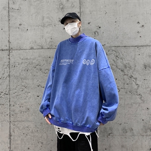 水洗做旧加绒加厚卫衣男23冬高领笑脸印花打底衫 XZ514-2-X56-P78图片