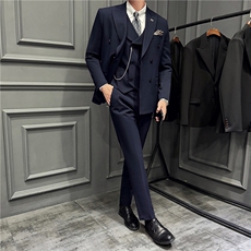 高品质~暗条纹色织高档双排扣西装三件套西服藏青色SJT8068-P295，男装西服套装，电商A213