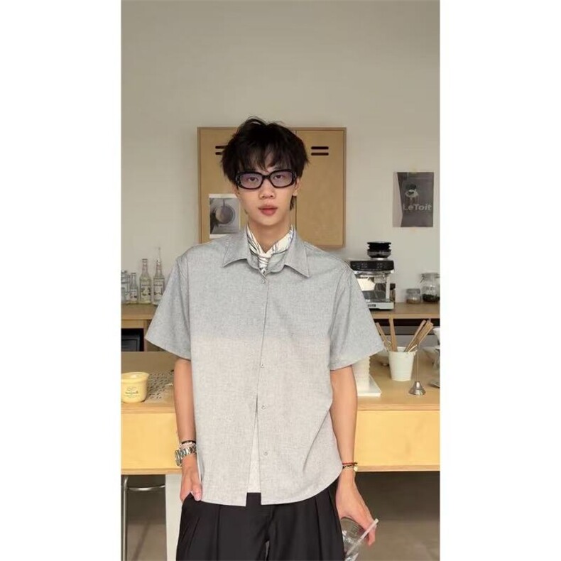 档口现货~夏季月影亚麻混纺花纱短袖衬衫CT25106批50，男装T恤，星座1004-6