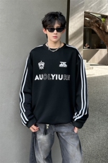 秋季港风宽松条纹三条杠圆领卫衣潮休闲外套XZ808B-WH093-P45，女装短外套，星座808B