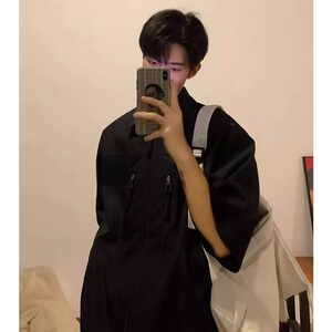 拉链垫肩衬衫男短袖夏高级感痞帅工装衬衣设计感cleanfit五分袖图片