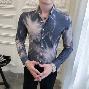 312A-5-205-P55 长袖高级感秋季休闲英伦发型师韩版纯色男士衬衣图片