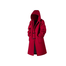 日系大码牛角扣连帽毛呢大衣男秋冬宽松外套MN00706/P125加棉P135，男装毛呢大衣，电商B316