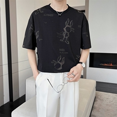 夏季轻熟风圆领精品烧花休闲短袖T恤男时尚百搭打底衫T2311-P52，男装T恤，电商A413