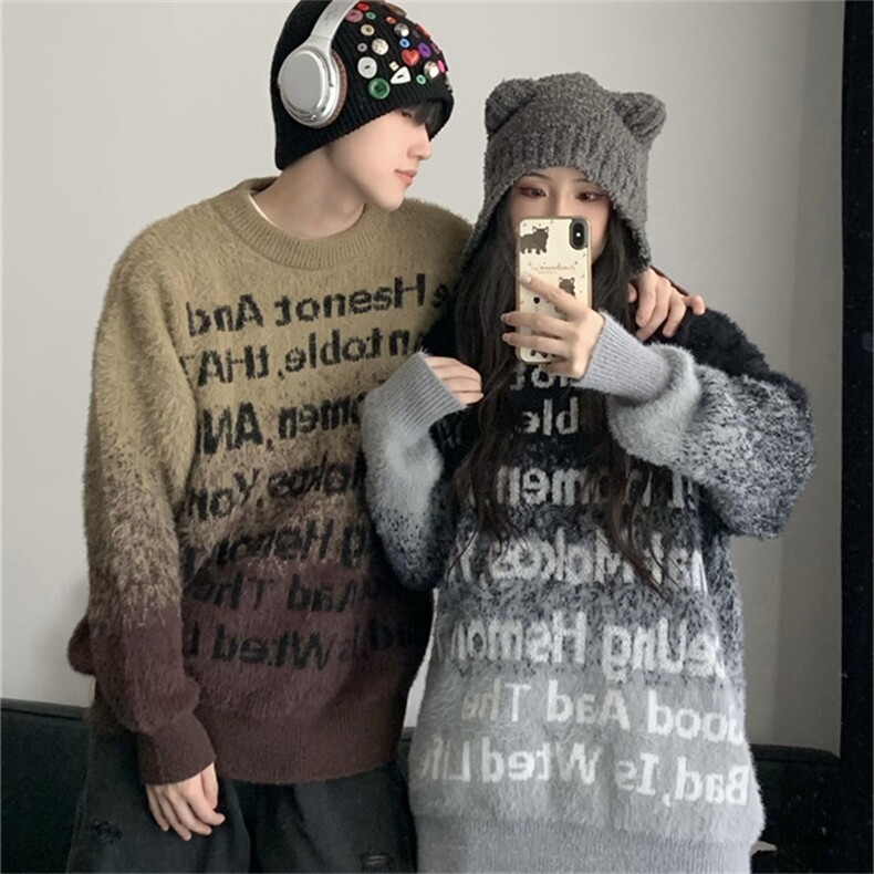 设计感渐变字母针织衫男秋冬慵懒风宽松软糯情侣装毛衣M1655-P62，男装针织衫/毛衣，星座512-4