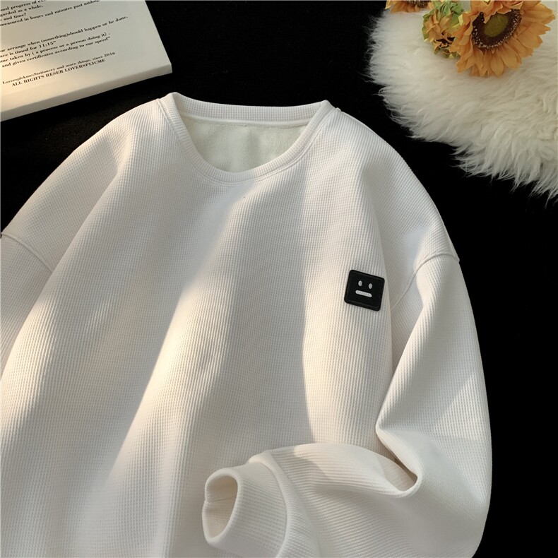 秋季新款华夫格笑脸标圆领卫衣M~5XL XZ604-WY01-P25控38图片