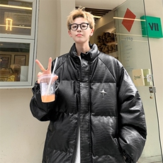 男PU皮棉衣男宽松立领加厚凹凸钢印充棉棉袄MY8699/P115黑色，男装棉衣，电商A094