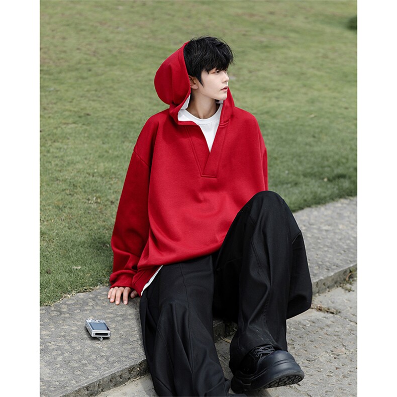 8XL-M叠穿假两件卫衣重磅连帽V领拼接套头衫宽松大码外套WY006P65,男装卫衣,电商B312