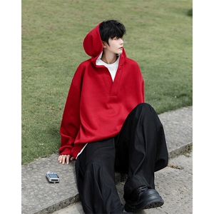 8XL-M叠穿假两件卫衣重磅连帽V领拼接套头衫宽松大码外套WY006P65图片