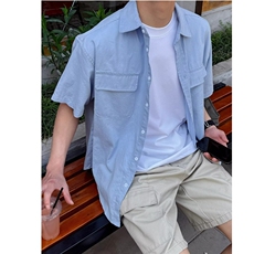 纯色衬衫短袖夏季宽松日系风格衬衣外套日系新款潮流CA223-P42，男装T恤，星座208-5