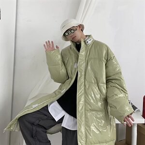 518中长款棉衣男亮面镭射港风加厚冬装棉袄男M2023 P145 控168图片