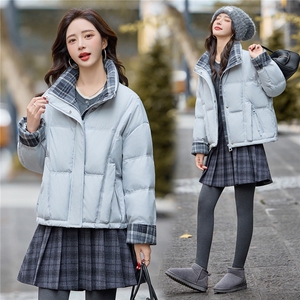 bao款现货2025冬装新款简约时尚格纹拼接立领羽绒服小个子外套图片