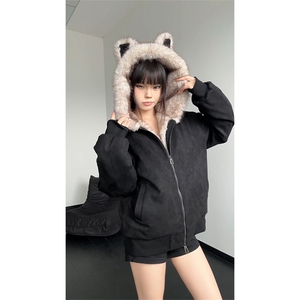 加厚毛领夹克座山雕棉服冬季短款棉猫耳上衣 5D4092-TP100178图片