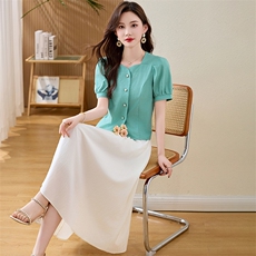 汉服改良套装女夏季2025新款高中学生复古中国风文艺连衣裙两件套，女装套装/套裙，香水丽阁