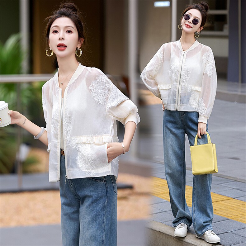 防晒衣女2025夏新款小个子新中式国风短款薄款棒球服刺绣轻薄外套,女装防晒衣,润尚靓点