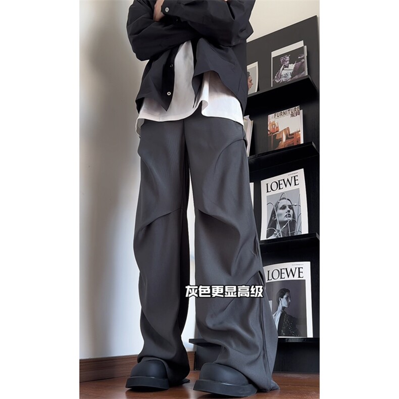 03美式高街设计感褶皱拖地微喇休闲裤垂感西裤XZ211-1-K2315-P55图片