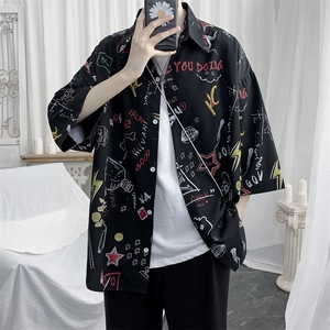 港风宽松帅气流行青少年印花短袖衬衣男衬衫XZ-702-CS101P40图片