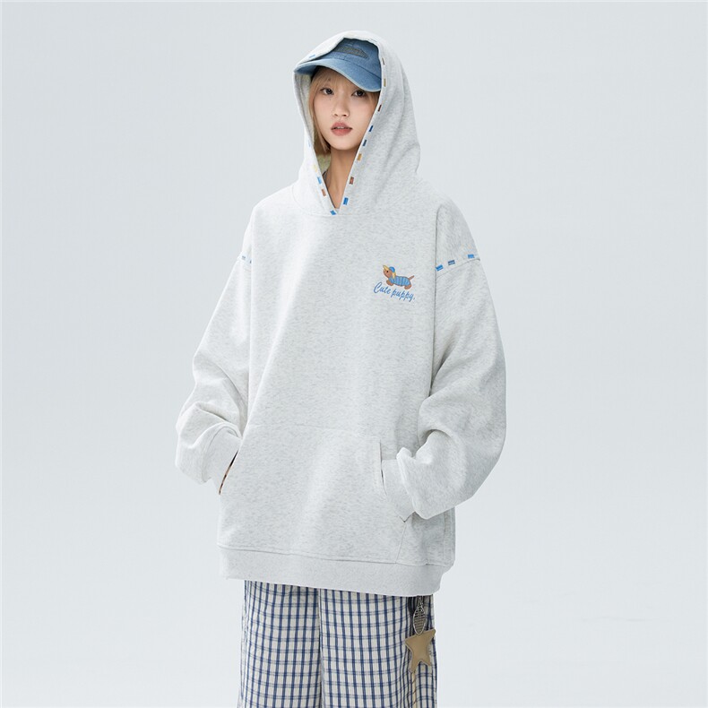 P70WY718420克高品质含59%棉连帽刺绣花边腊肠狗男女情侣卫衣,男装卫衣,电商A170