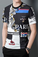 时尚花短袖T恤男薄款圆领上衣青年男士夏装新款时尚潮流百搭T恤衫,男装T恤,电商B212（原钱塘6029）