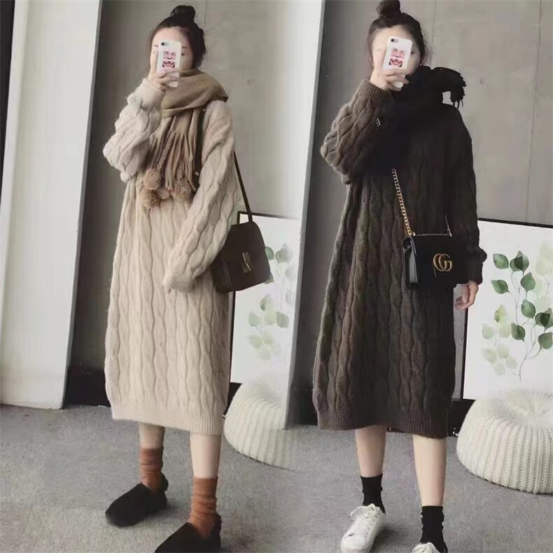 时尚百搭羊毛麻花针织连衣裙柔软舒适显瘦长裙,女装连衣裙,旭驰羊绒
