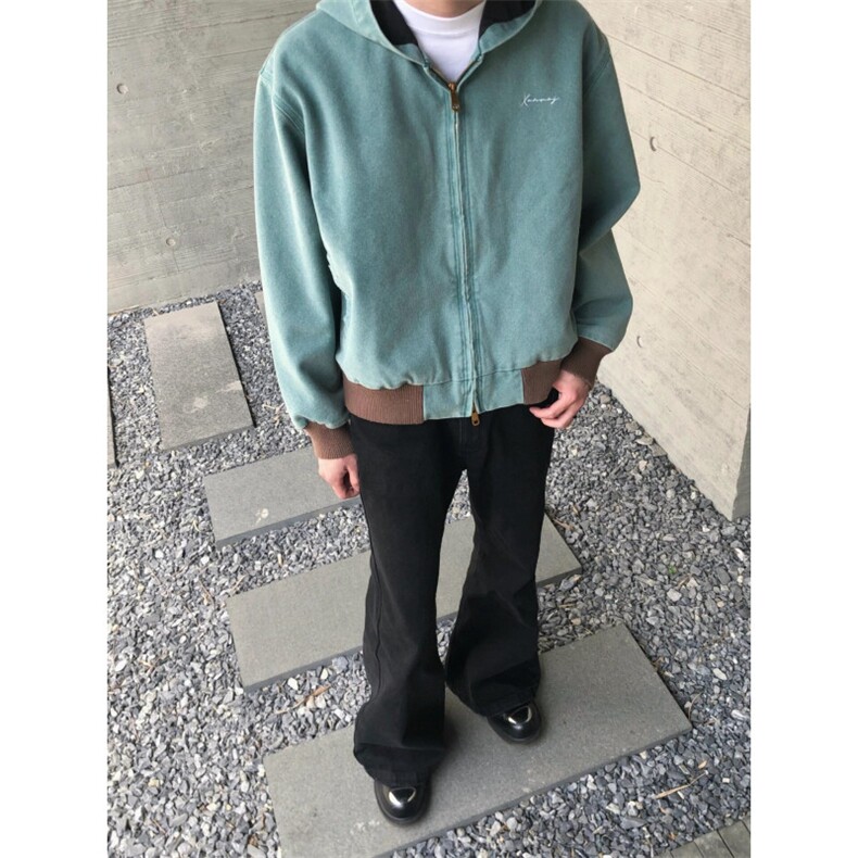 【有货】湖水绿Boxy短款连帽外套男春秋美式帆布夹克Y166CC-特P63图片