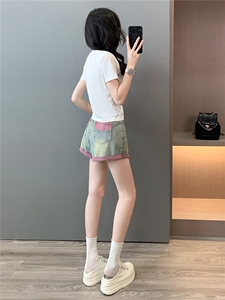 女夏新款韩版时尚休闲套装圆领刺绣蝴蝶结短袖上衣牛仔短裤两件套图片