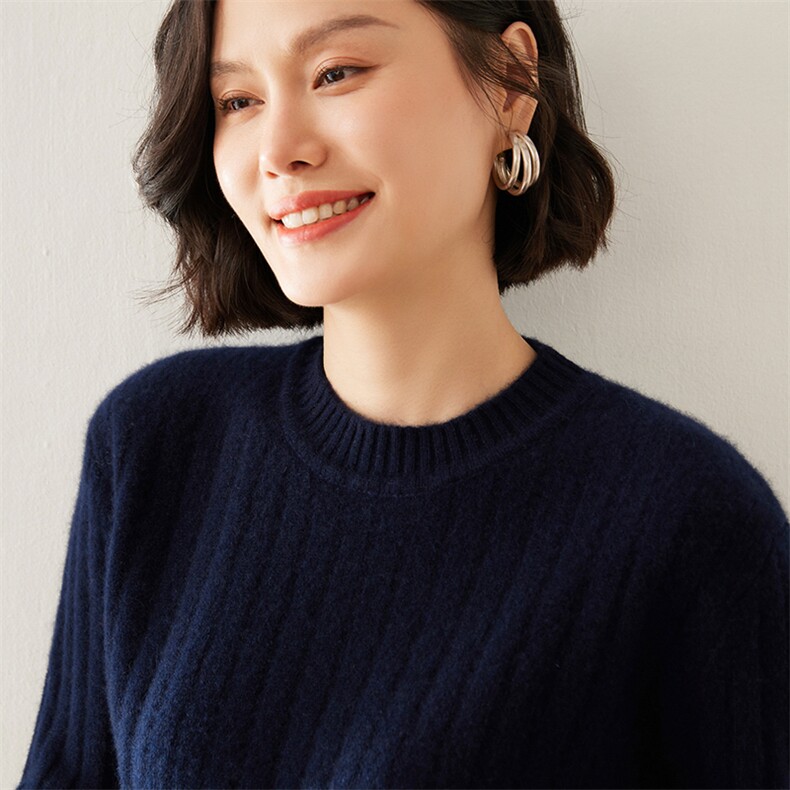 2024年秋季纯色圆领长袖套头时尚简约百搭35%羊绒衫,女装羊绒衫,七柒羊绒