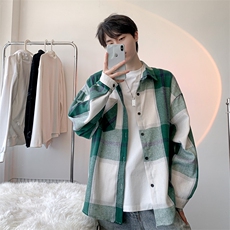 衬衫男秋季新款港风宽松大码磨毛格子长袖衬衣CS6636-特P29，男装衬衫，星座214-3