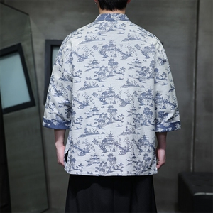 2025中式新款仿牛仔手感花纹提花七分袖衬衫开衫KS518-P75控98图片