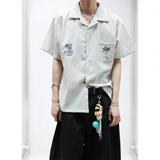 网图-CS17-P45控65现货夏季条纹短袖衬衫休闲衬衣，男装T恤，电商B327