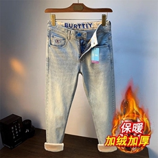 网图2025新款加绒牛仔裤男士复古做旧刺绣小直筒裤子，男装牛仔裤，星座410-7