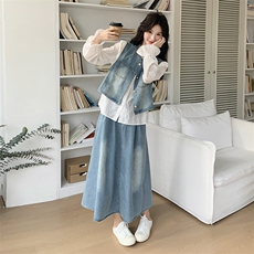 秋装大量现货！衬衫牛仔马甲半身裙三件套2C133-8909-P185-K248，女装套装/套裙，2C133
