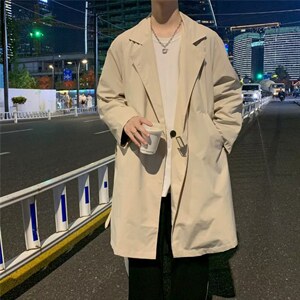 秋季韩版风衣港风大衣男士2022新款宽松上衣服外套男 W3714-P55图片