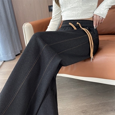 复古蓝窄版直筒牛仔裤秋冬新款高腰胖mm大码显瘦宽松阔腿裤，女装休闲裤，云美莎专业女裤-全店现货