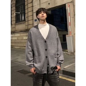 复古穿搭时尚针织衫港风文艺休闲V领慵懒风开衫毛衣HY415TP55控88图片