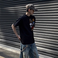 万针全刺绣工艺得物抖音高品质260克纯棉双纱美式高街短袖T恤P33，男装T恤，电商A486-1