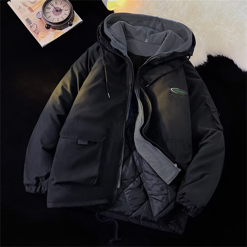 假两件连帽棉衣男士秋冬加厚情侣棉袄潮牌宽松棉服外套MY938-P99,男装棉衣,星座1008-1