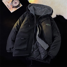 假两件连帽棉衣男士秋冬加厚情侣棉袄潮牌宽松棉服外套MY938-P99，男装棉衣，星座1008-1