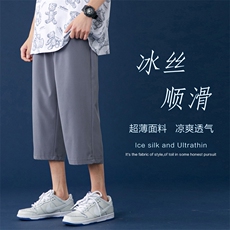 2024夏季新款港风蓝底大码冰丝休闲七分裤M-5XHK21286-特P15，男装牛仔裤，电商A022