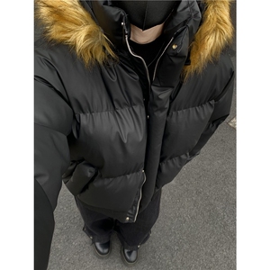 美式pu皮棉服男连帽棉衣毛领可拆卸冬季潮牌短款棉袄保暖外套p115图片
