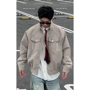 特批P95无差价cleanfit美式正肩扎染PU皮宽松夹克皮衣外套男J5237图片