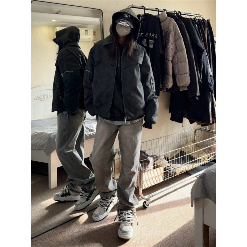 美式hiphop烟灰色毛边修身直筒显瘦牛仔裤痞帅高街,男装牛仔裤,星座310A-4