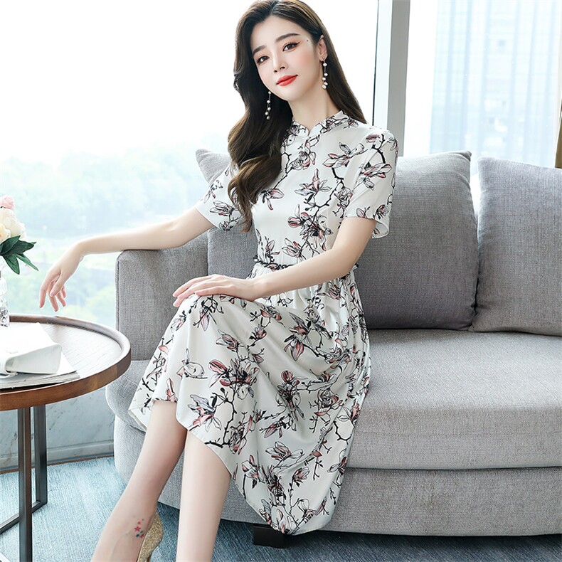 桑蚕丝真丝连衣裙通勤夏季韩版中腰时尚显瘦大方,女装连衣裙,阿舍尔精品