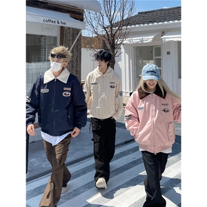 美式羊羔绒加厚外套男毛领棉袄秋冬季防寒服棒球服棉服图片