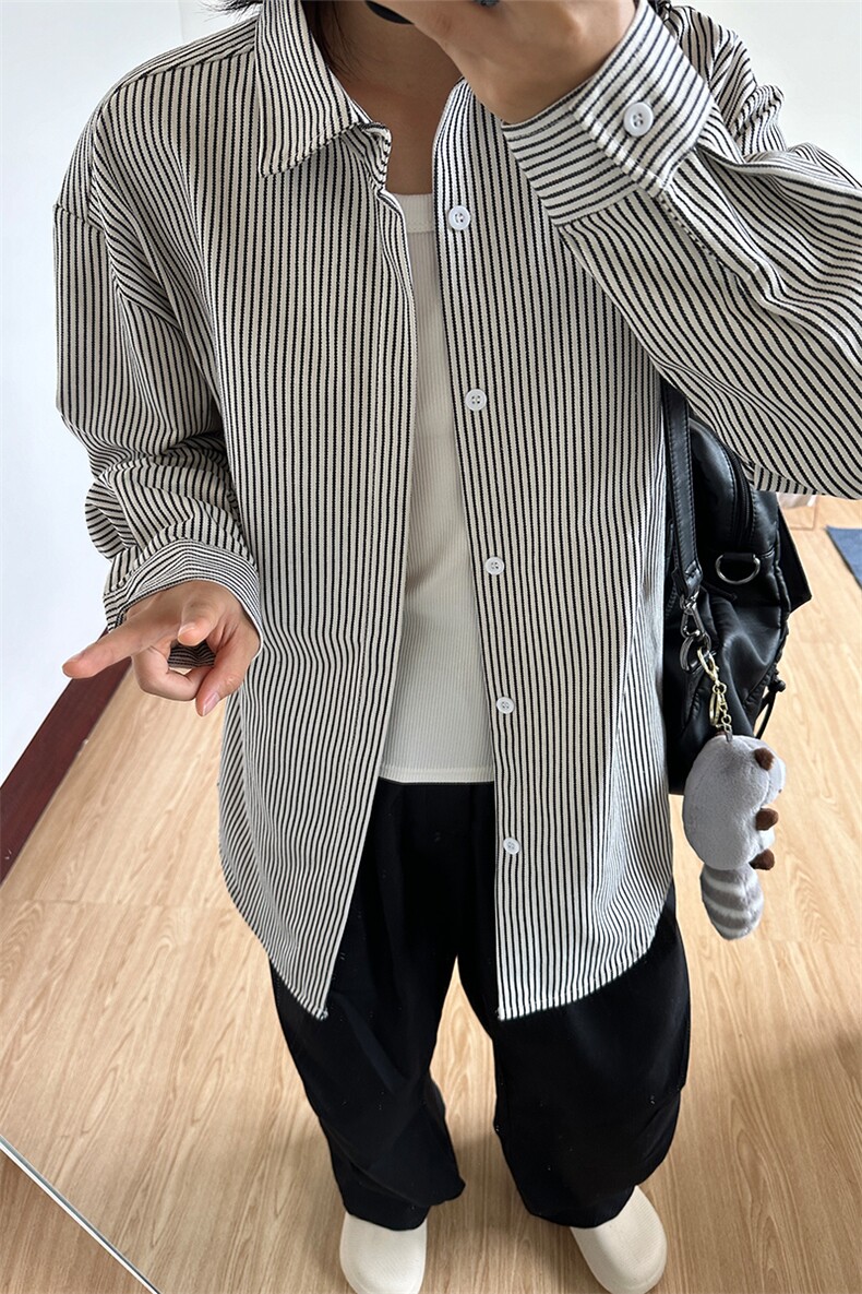 高品质牛仔条纹衬衫潮牌长袖衬衣潮流宽松休闲外套CS017-P30,男装衬衫,星座301C-5