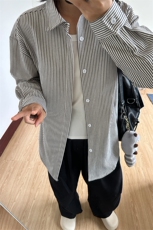 高品质牛仔条纹衬衫潮牌长袖衬衣潮流宽松休闲外套CS017-P30，男装衬衫，星座301C-5