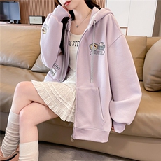 现货2026春秋季连帽外套女针织撞色可爱风学生休闲百搭外套，女装卫衣/绒衫，网红馆