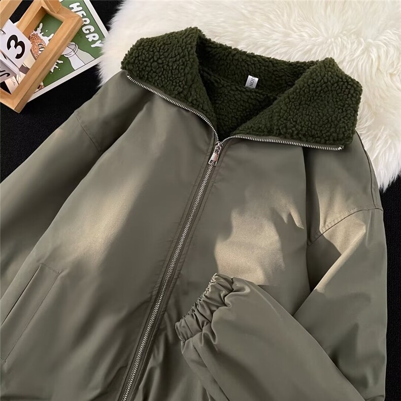 羊羔毛棉服男款秋冬季加绒加厚外套军绿色棉袄美式M9021P80,男装棉衣,星座1116-2